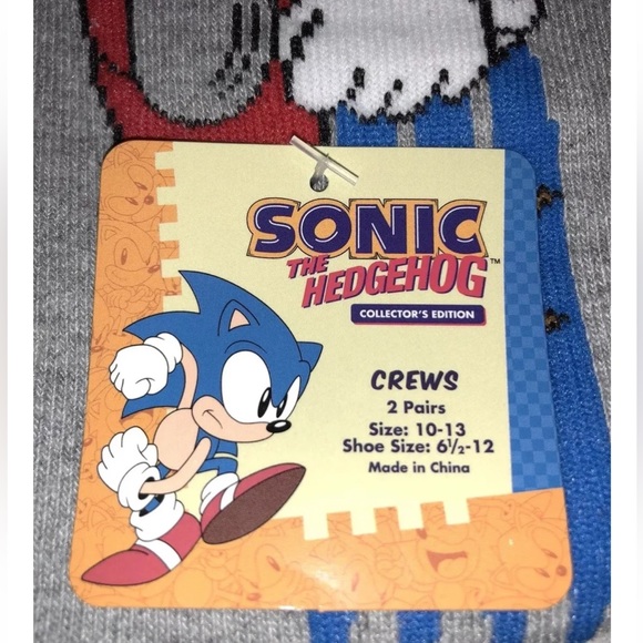 Sonic The Hedgehog Crew Socks 2 Pair Men 6.5-12 Gray Blue w Born To Run Sega NEW - Picture 2 of 9